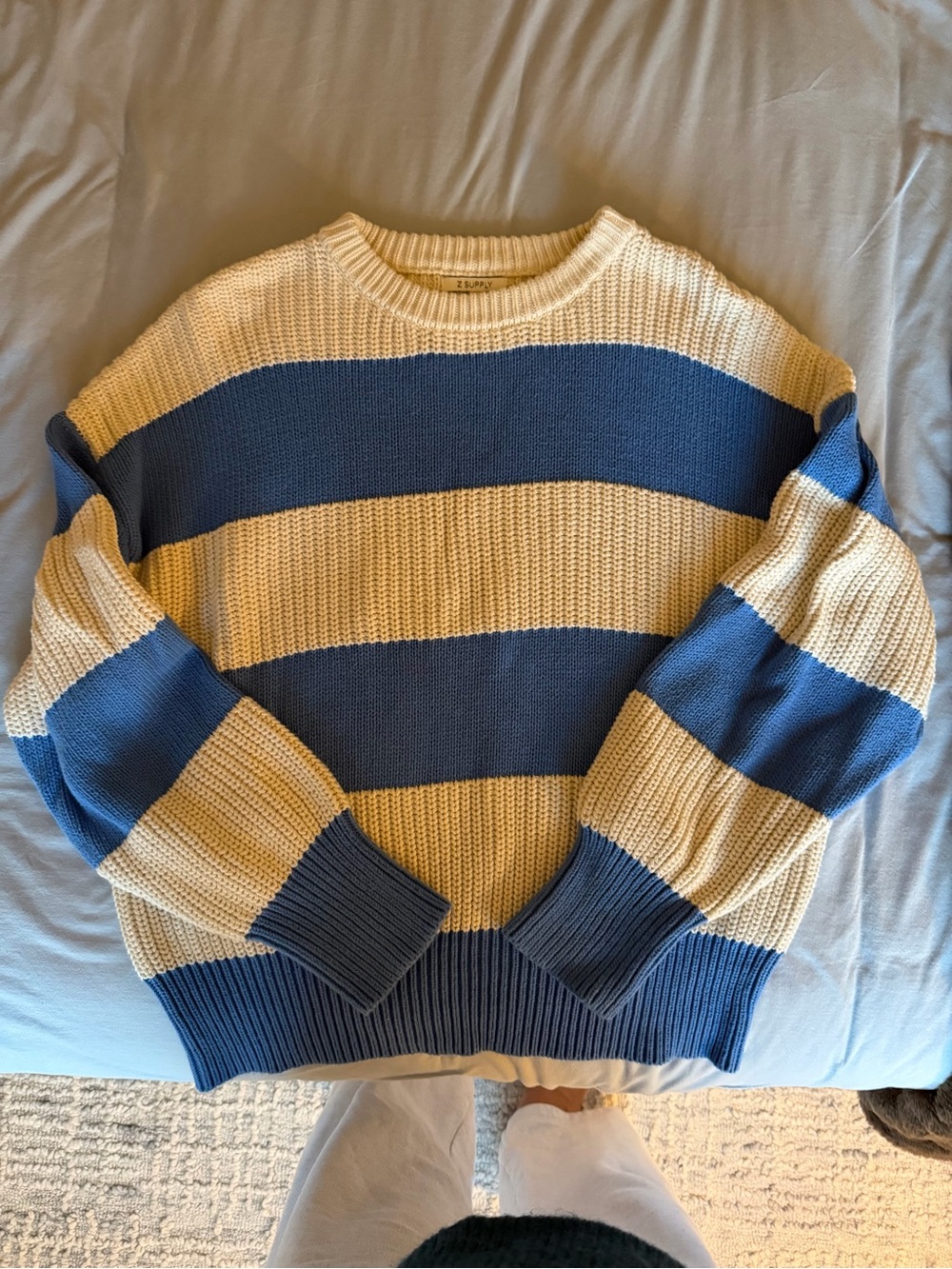 Z Supply Wide Striped Crewneck Sweater - Blue & Cream